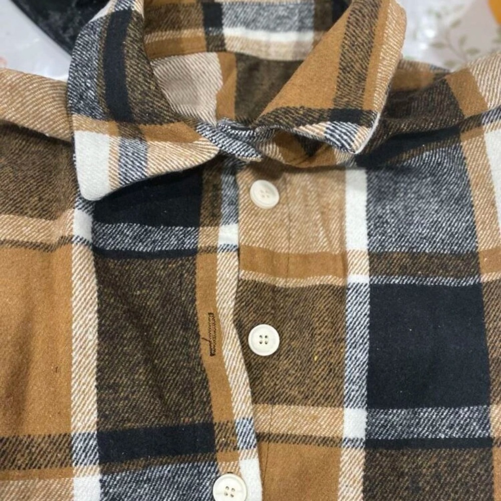 New Bohemian Casual Khaki Soft Collard Plaid Print Button Front Blouse Large - Picture 5 of 11